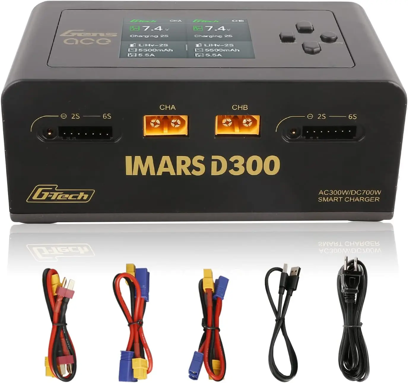 

Зарядное устройство Lipo IMARS D300 Серия G-Tech Умное двойное зарядное устройство Lipo 16A AC 300 Вт DC 700 Вт Зарядное устройство Lipo (черный)