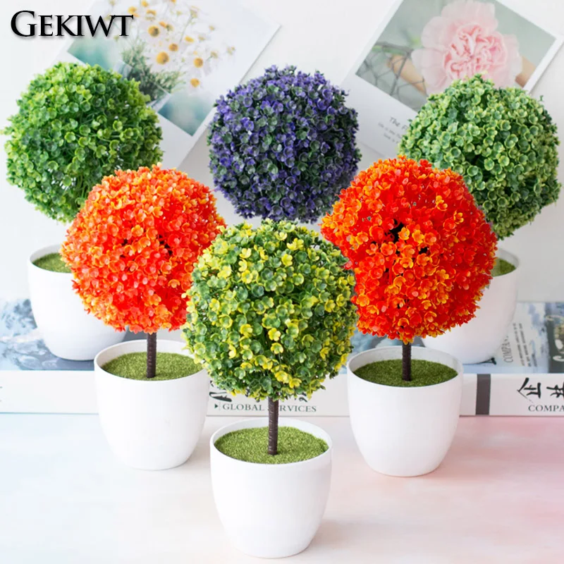Árbol de Bolas de Nieve Sakura, Macetas de Plástico, Bonsái Artificial, Mini Bonsái, Plantas, Flores Artificiales, Adornos para el Hogar y el Jardín