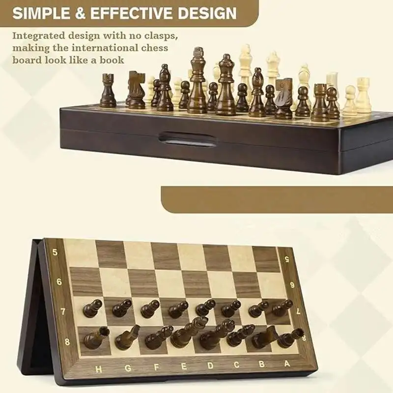 لوحة خشبية مغناطيسية جديدة 38 سم/15 بوصة 2 في 1 لعبة الداما مجموعة لعبة لوحية قابلة للطي مع لوح سفر محمول ملكي إضافي