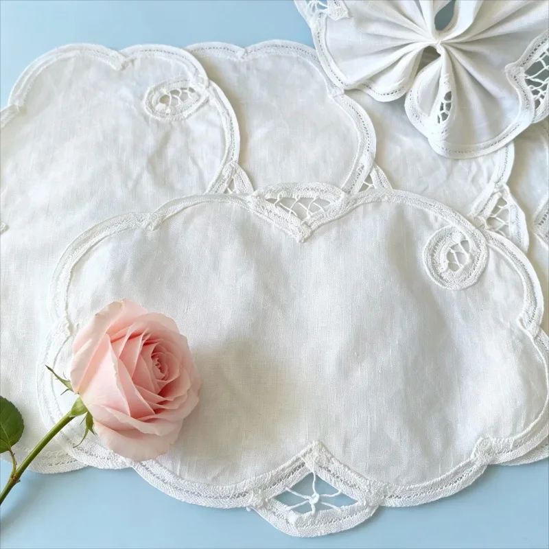 5X14.5cm White 45% Cotton 55% Linen Interwoven Handmade Lace Beautiful Small Pad Handkerchief