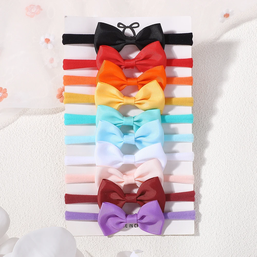 13 stks/set Lint Strikken Bloemen Hoofdband voor Baby Meisjes Effen Kleur Zachte Baby Elastische Haarband Hoofddeksels Kinderen Haaraccessoires