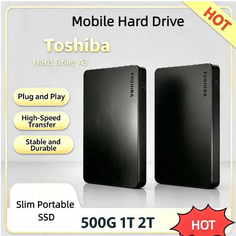 New Toshiba A3 Canvio Basic External Hard Disk USB 3.0 Portable Hard Drive 500GB 1TB 2TB Black  For Data Backup Notebook Laptop