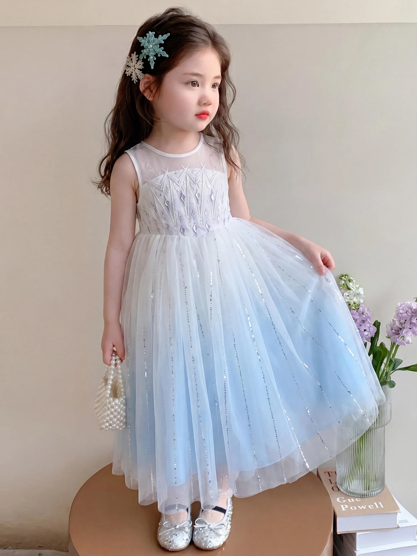 Vestido Elegante de Princesa para Meninas, Novo Vestido de Tule Doce para o Verão, Presente de Aniversário, Moda Infantil em Tecido Respirável e Macio