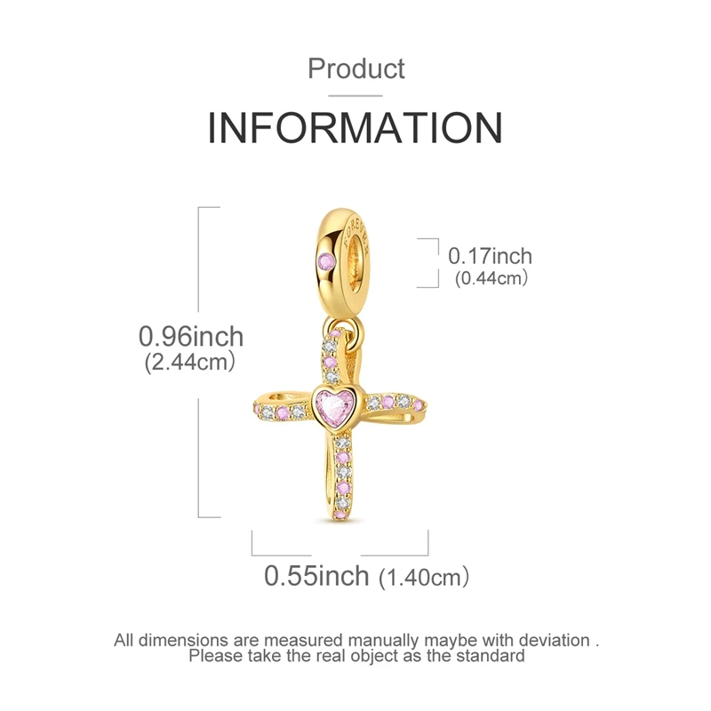 925 الفضة الذهبي الصليب الوردي الزركونيوم قلادة مصممة الخرز الأصلي لصنع المجوهرات سحر سوار قلادة المرأة هدية