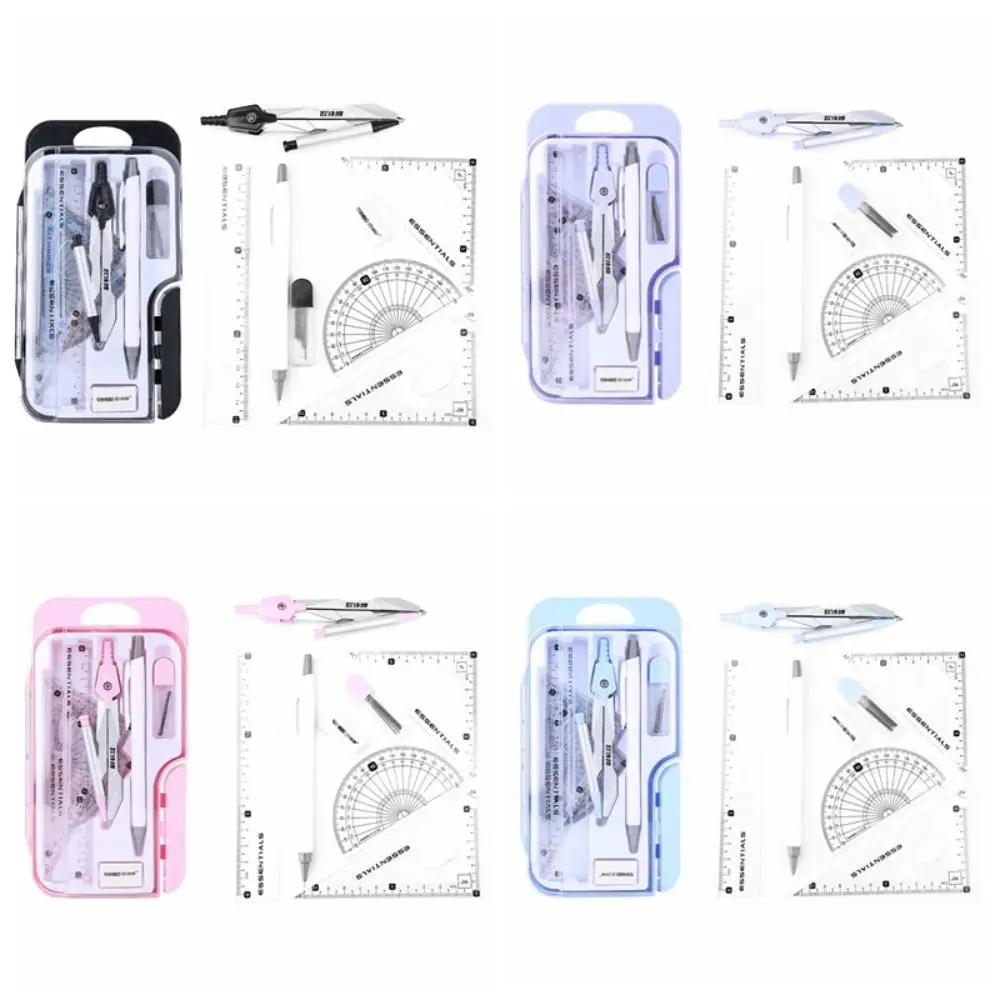 Multi-Function Ruler Compass Set Measuring Ruler Protractor Drawing Stationery Straight Ruler Pencil Compass Kit School Supplies