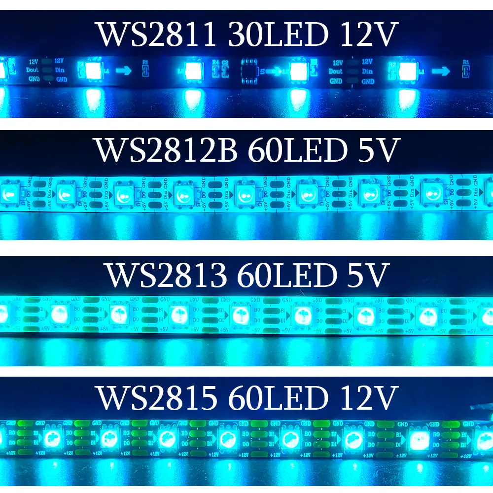 Tira de luces LED RGB de píxeles inteligentes WS2812B, WS2811, WS2815, WS2813, WS2812, direccionable individualmente IC 30/60/144LED/M, cinta de luz