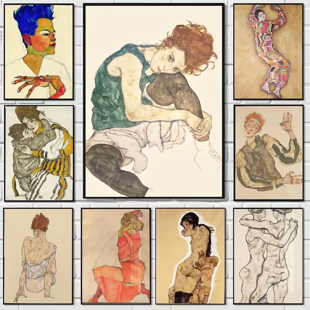 Art Egon Schiele Painting Calligraphy Canvas Poster: Crease Free Waterproof Durable All Space Wall Decor