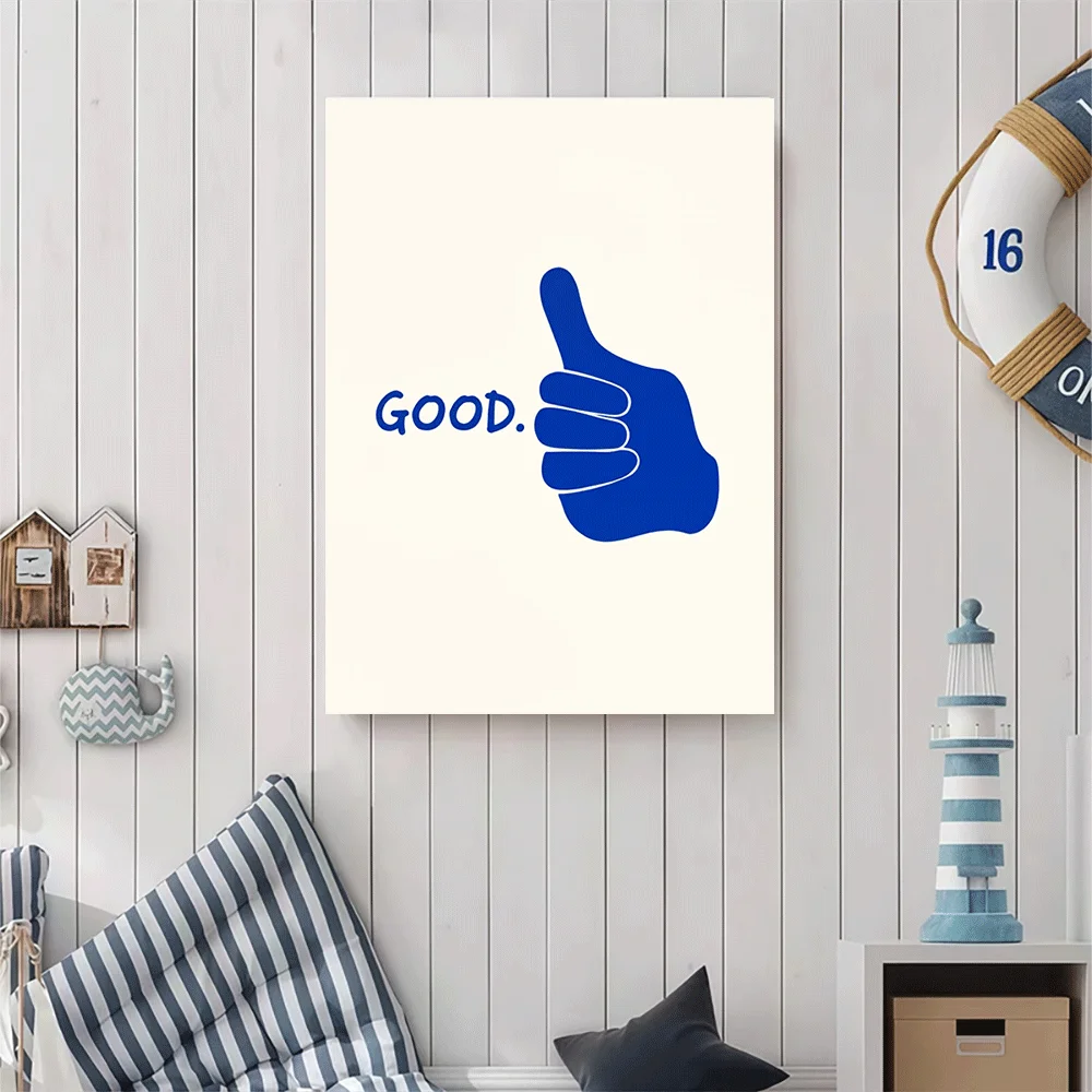 1PC-Unframed Canvas poster wall decoration  Blue Thumb Up Hand Good Positive Gesture Motivational Art Print