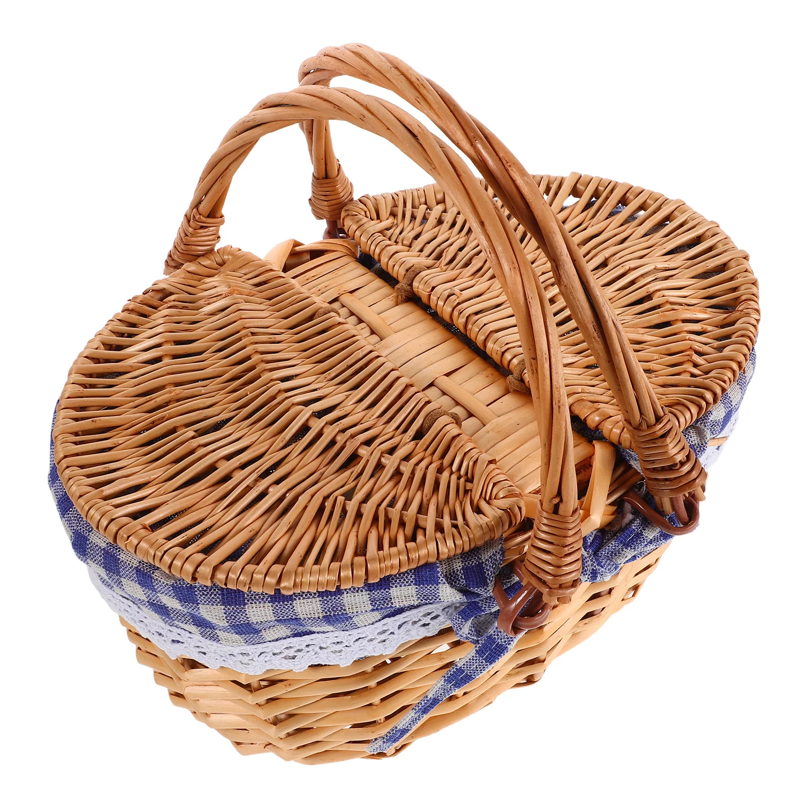 سلة النزهة - سلة الروطان المنسوجة الحجم للعب التظاهري في الهواء الطلق العلف بيري قطف منظم الوجبات الخفيفة المحمول #4