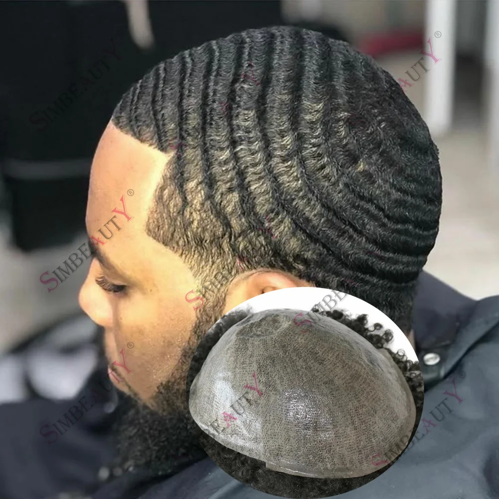 

Глубокие кудрявые афро-волны 15 мм, 360 штук # Мужской парик-накладка Jet Black Gray из 100% натуральных волос, незаметный, с прочной основой Skin Weave