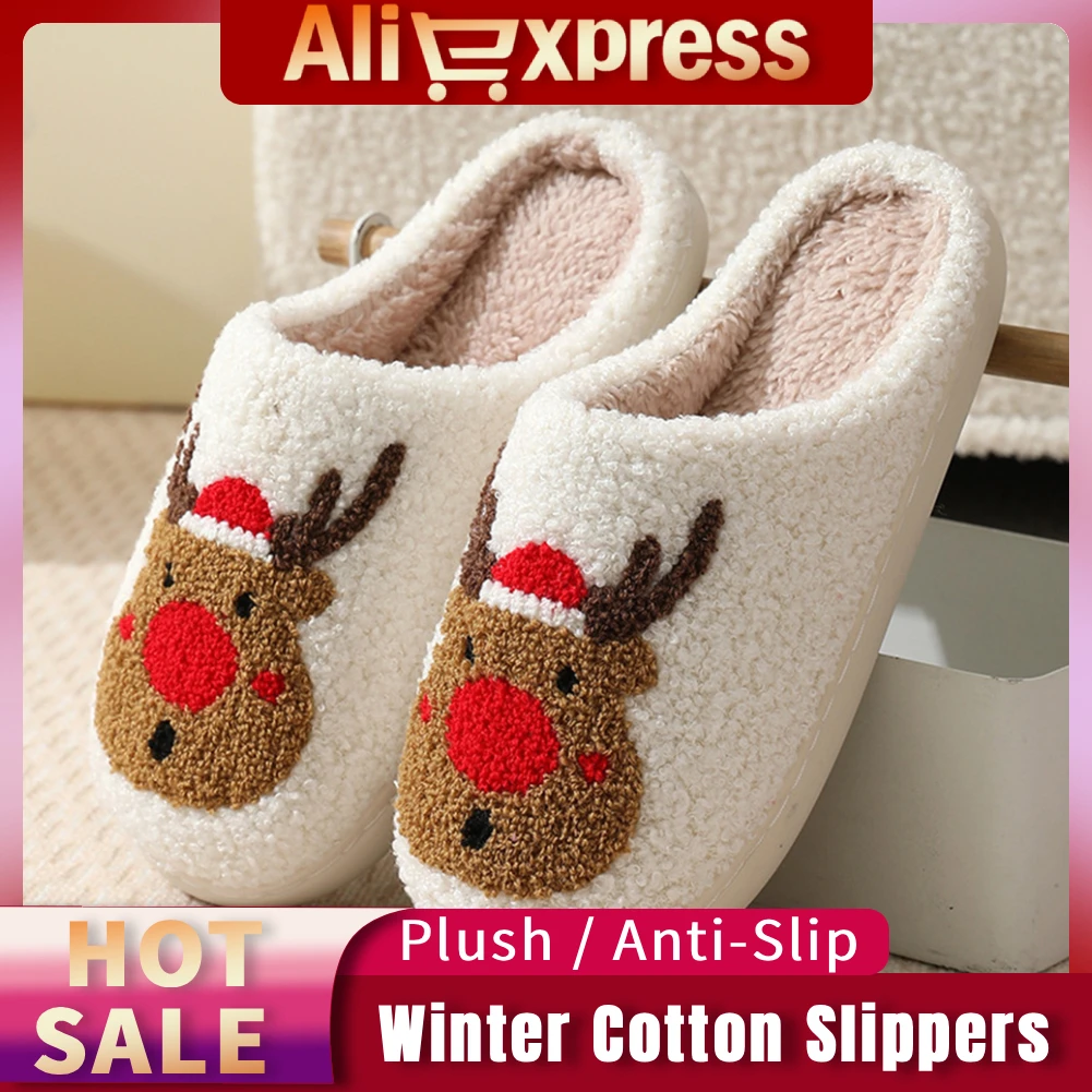 Christmas Deer Slippers Women Men Indoor Warm Slipper Slip-On Comfy House Slippers Bedroom Slipper for Winter for Christmas Gift