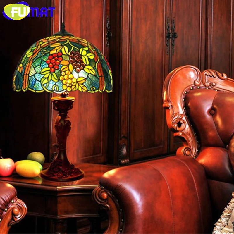 FUMAT Stained Glass Lamp Living Room Bedside Table Lamp High Quality Grapes Harvest Glass Shade Decor Light Fixtures