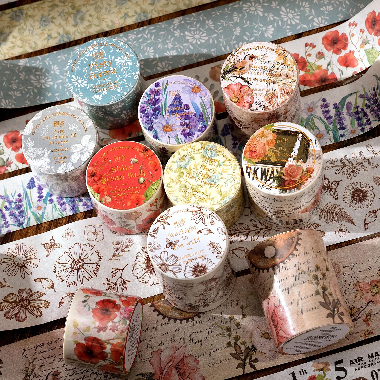 Flower Wonderland Series Masking Washi Tape Retro Floral Watercolor Decorative Adhesive Material Sticker Label Scrapbooking