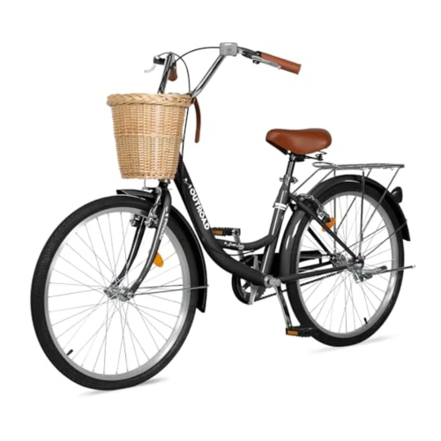 

24 26 Beach Cruiser Bike for Women Men Comfort City Bicycle with Front Basket Rear Storage Adjustable Seat Height Sturdy HighCa