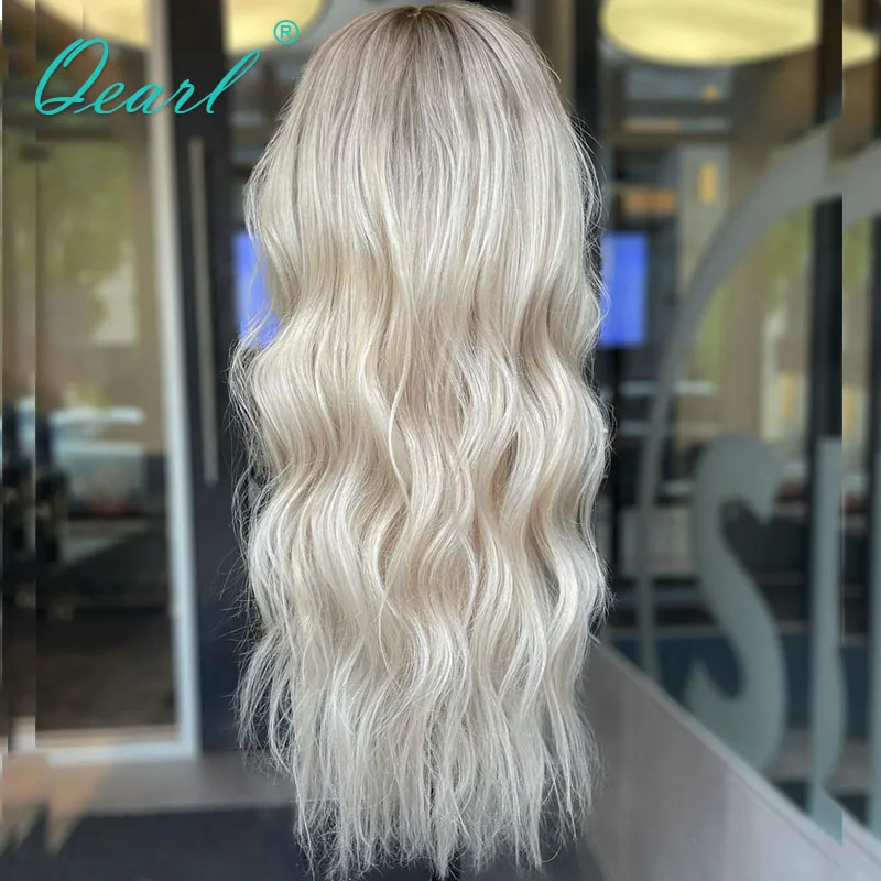 Human Women Hair Wigs Loose Body Wave Ombre Ash Blonde 13x6 Lace Frontal Wig Sale Icy White Shadow Lace Wig 180% Glueless Qearl