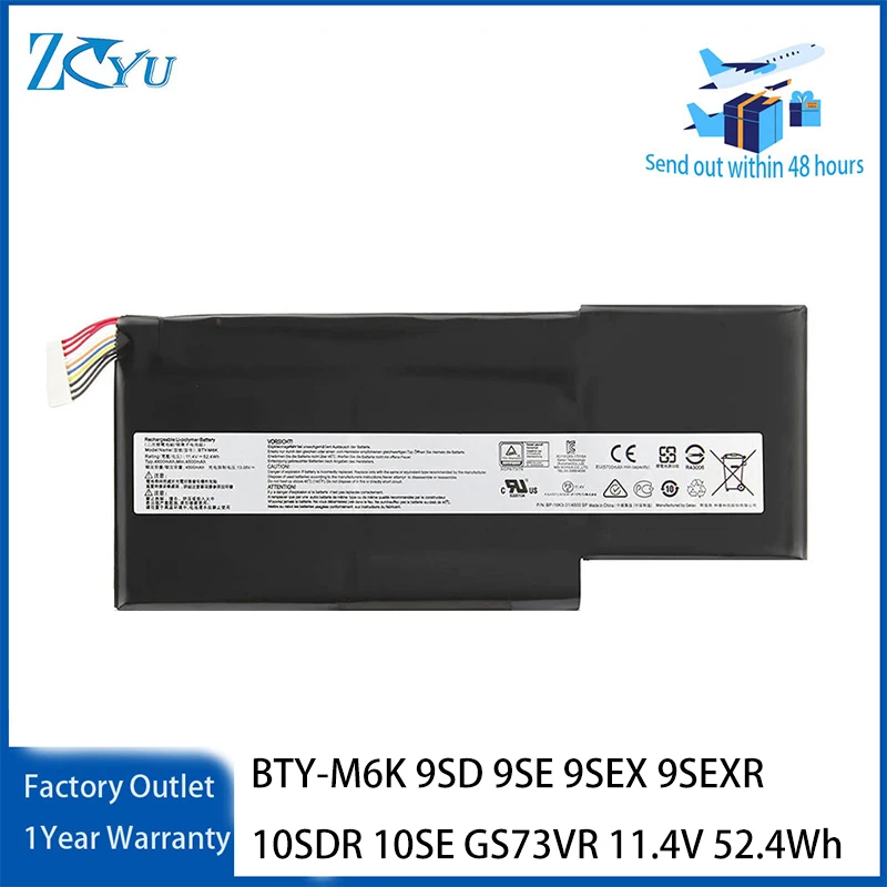 BTY-M6K Laptop Battery for MSI GF65 Thin 9SD 9SE 9SEX 9SEXR 10SDR 10SE GS73VR 11.4V 52.4Wh