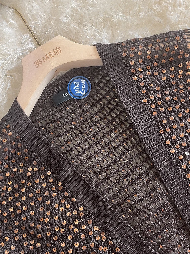 Seda ort sve aberto cardigan feminino início do outono awl me oco lantejoulas roupas de proteção solar rua sle