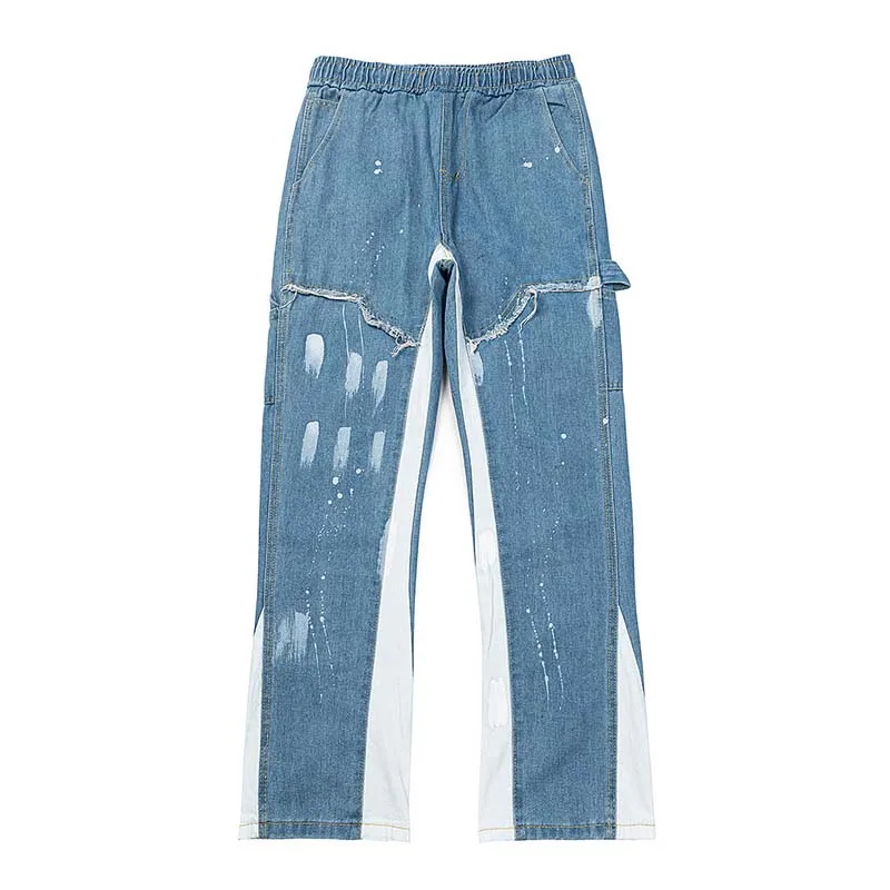 

25ss Men's And Women's Y2k American Retro Splices Jeans Hip hop Streetwear Washed Splash-ink Loose Baggy Jeans Denim Trousers