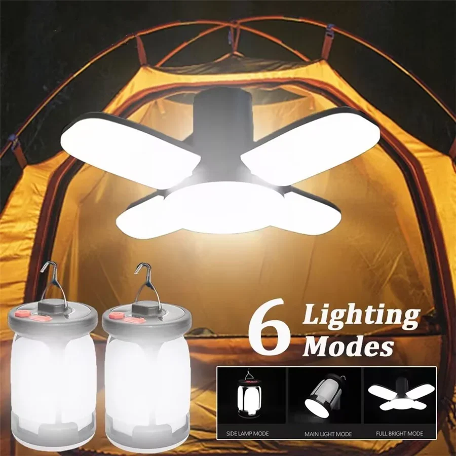 Lampes de camping solaires portables à LED, rechargeables par USB, lampes de marché de nuit d\'urgence, lampe de tente pliable étanche, éclairage