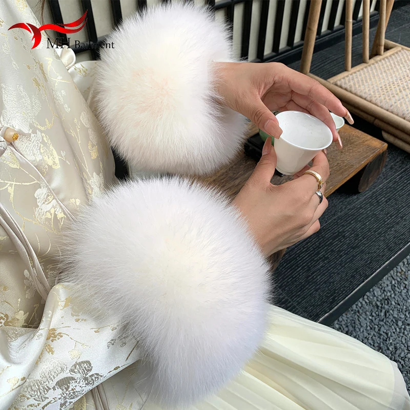 

Winter 100% Fox Fur Cuffs For Women Genuine Raccoon Fur Wristband Fluffy Bracelet Arm Warmth Accessories Furry Warmer Wrist