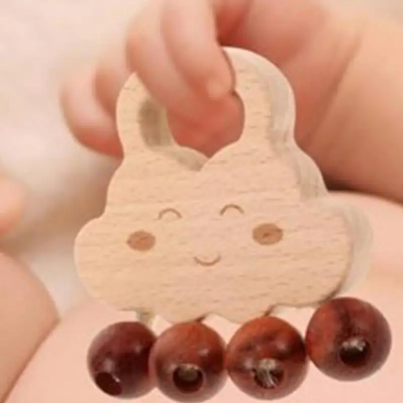 Sonajero de madera Natural para niños, campana de mano, diseño de nube, juguete mordedor de 0 a 3 meses, sonajero para masticar para niños, juguete sin pintura