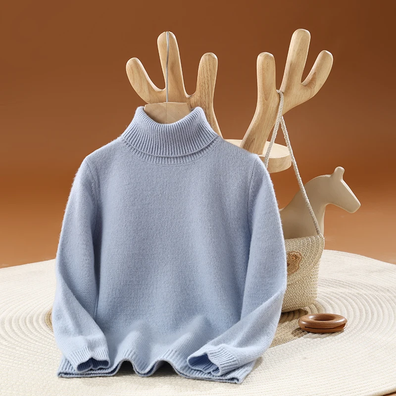 

2025 New Style Children's Autumn Winter 100% Merino Wool Turtleneck Pullover Warm Cute Comfortable Casual Cashmere Knitted Top