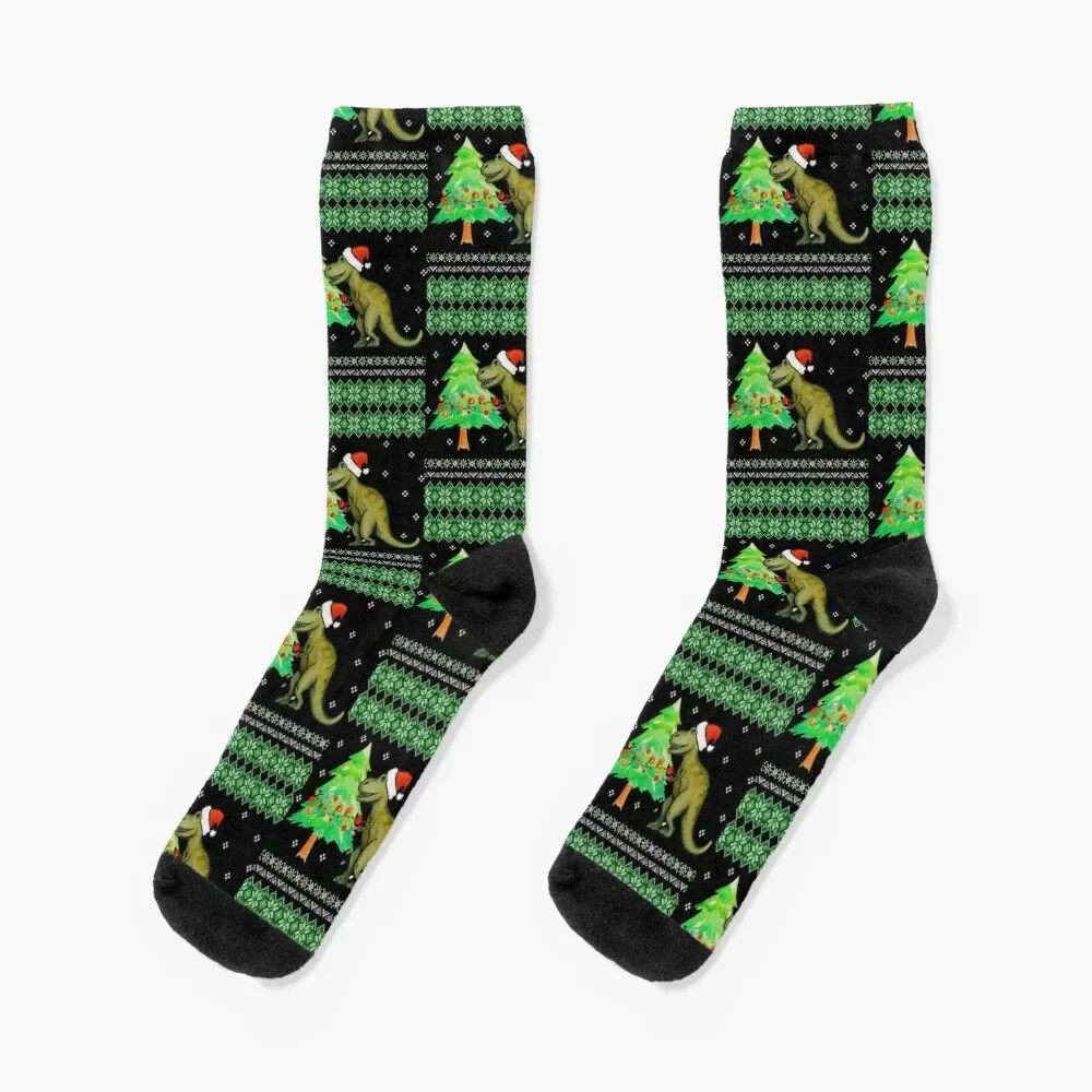 

T-Rex Christmas Ugly Christmas Dinosaur Christmas Socks New year's Lots gifts sports and leisure Socks Men Women's