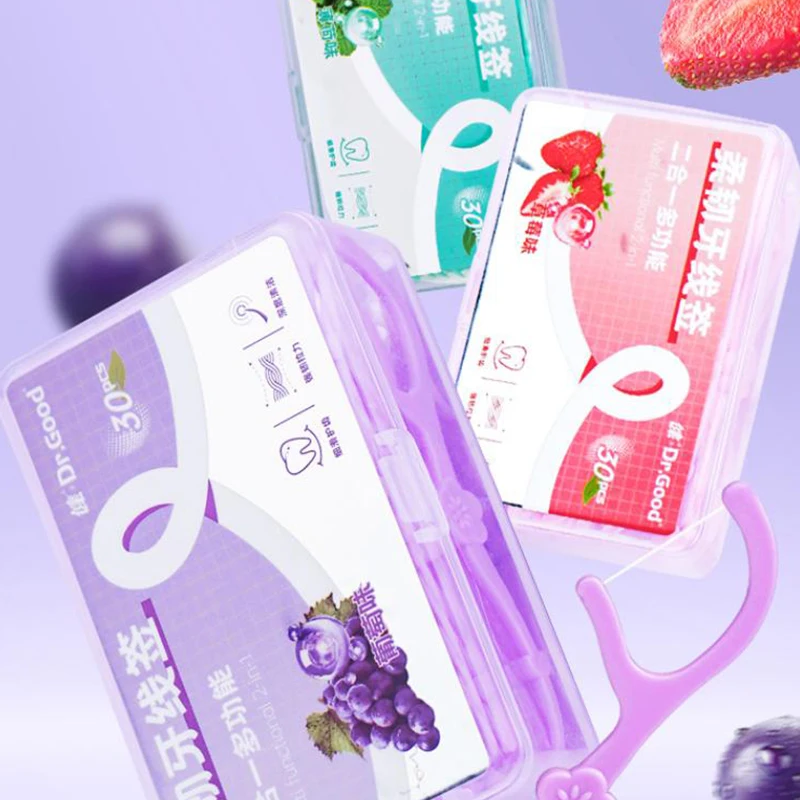 

30 шт./кор., тампон для зубной нити для взрослых со вкусом фруктов, портативный и плавный чистящий палочок для зубной нити, чистка полости рта, дома