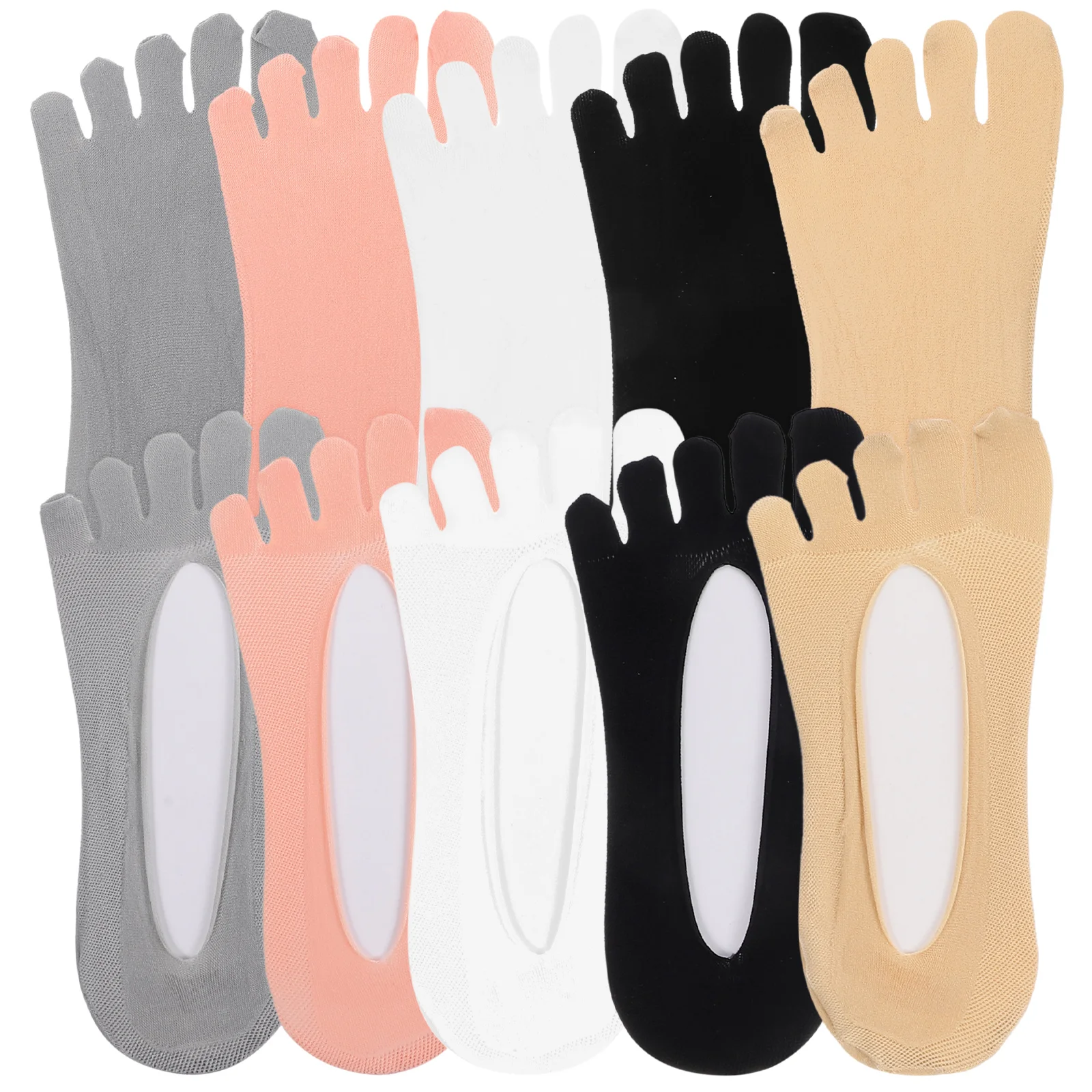 

5 Pairs 5-Toe Socks Separated Comfortable Invisible Low-Cut Breathable Women Socks Black White Gray Pink Beige
