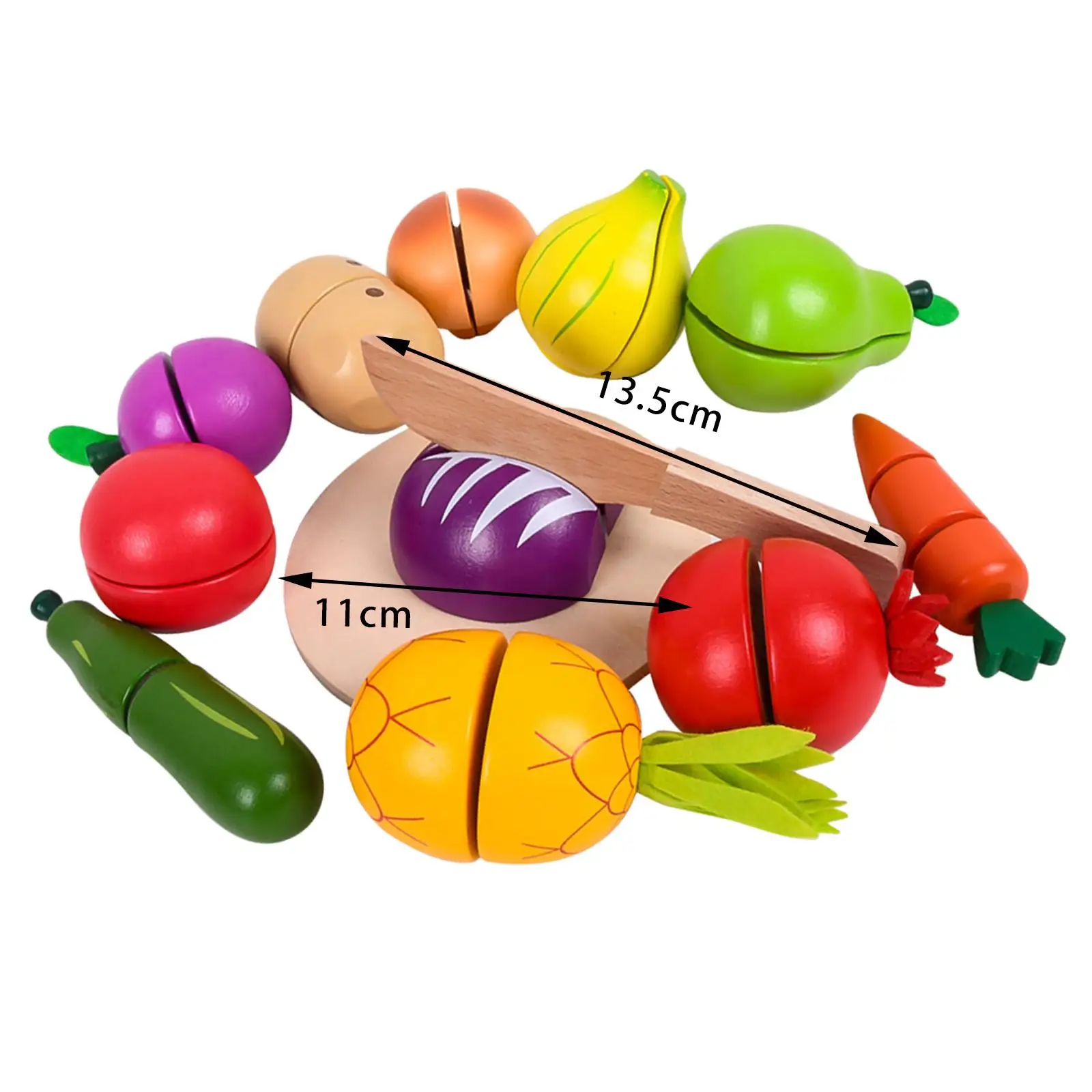 13Pieces Kitchen Toys Cutting Fruits Toys Simulation Educational Wooden Learning Toy Pretend Food Playset Kids Holiday Gifts