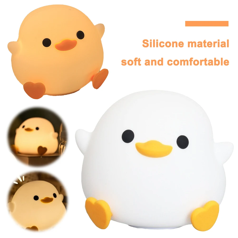 

Silicone Duck Pat Night Light Cartoon Sleeping Light Eye Caring Cute Nursery Nightlight USB Rechargeable for Kids Room