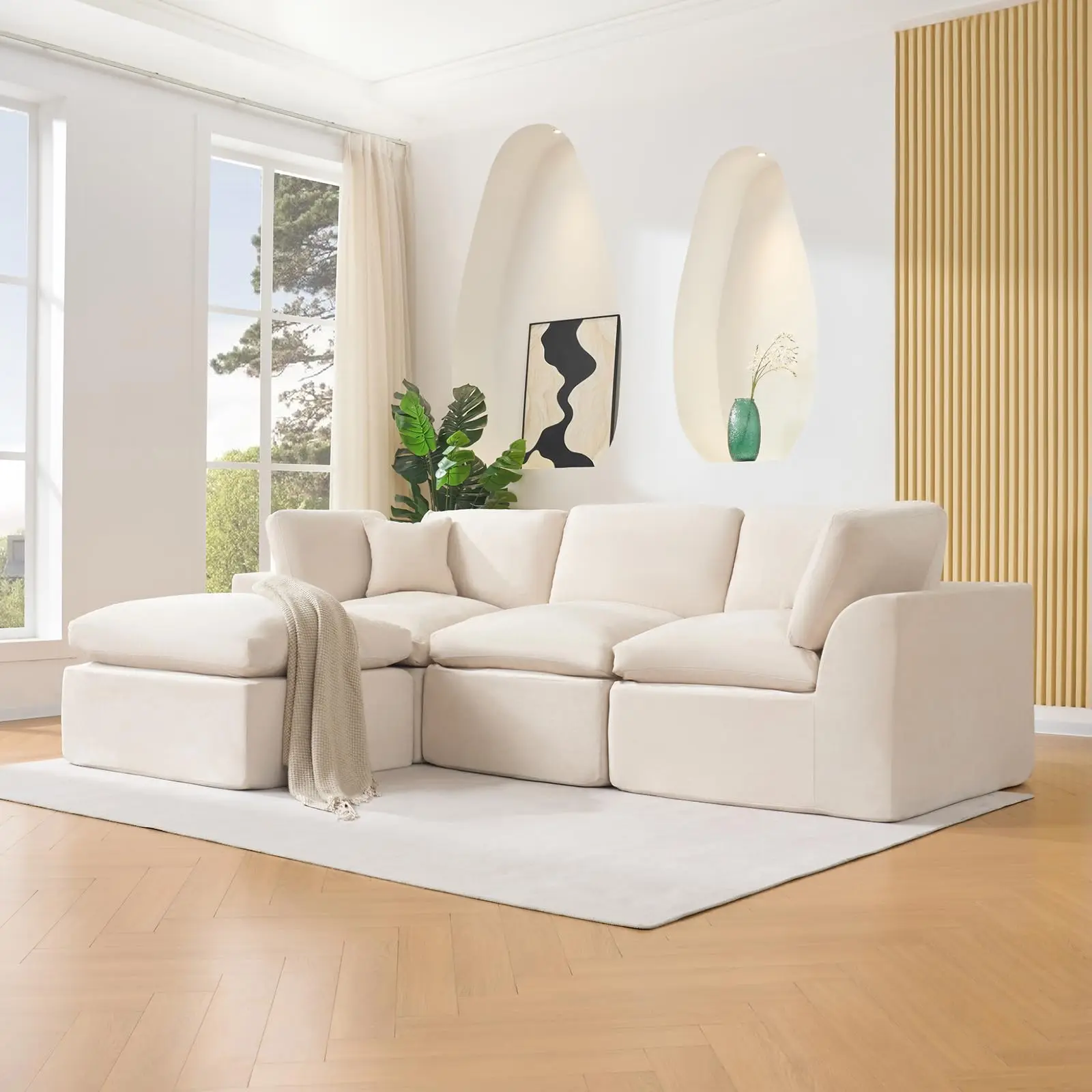 Modular Sectional Sofa 110 Inch Deep Seat Memory Foam Couch Boneless Comfort No Assembly Needed For Living Room Or Bedroom White