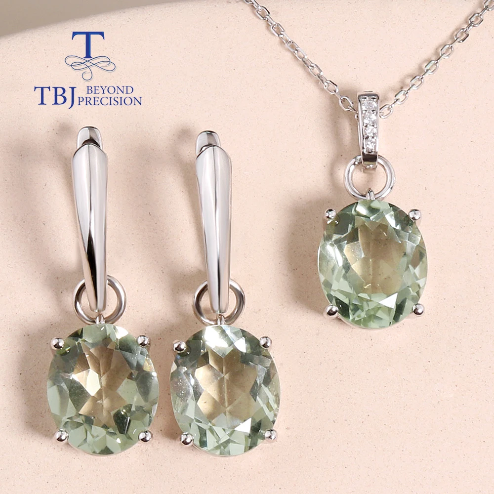 Fashion drop shape design Natural Green Amethyst Earrings Necklace Jewelry Set 925 sterling silver elegant design fine jewelry