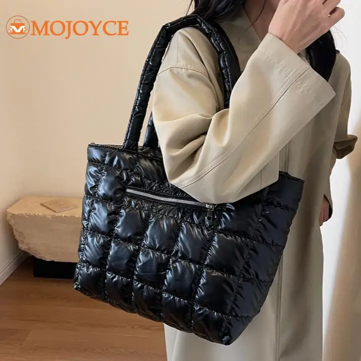 Quilted Down Handbags Winter Lingge Embroidery Thread Underarm Bags 2023 Women Space Cotton Tote Bag Ladies Fashion Shoulder Bag