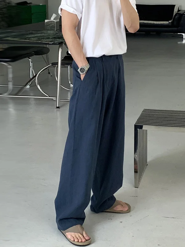 

Korean Sle Casual Pants High Waist Straight Leg Cotton Linen Material Drapey Floor-Length Versatile Comfortable Spring Summer