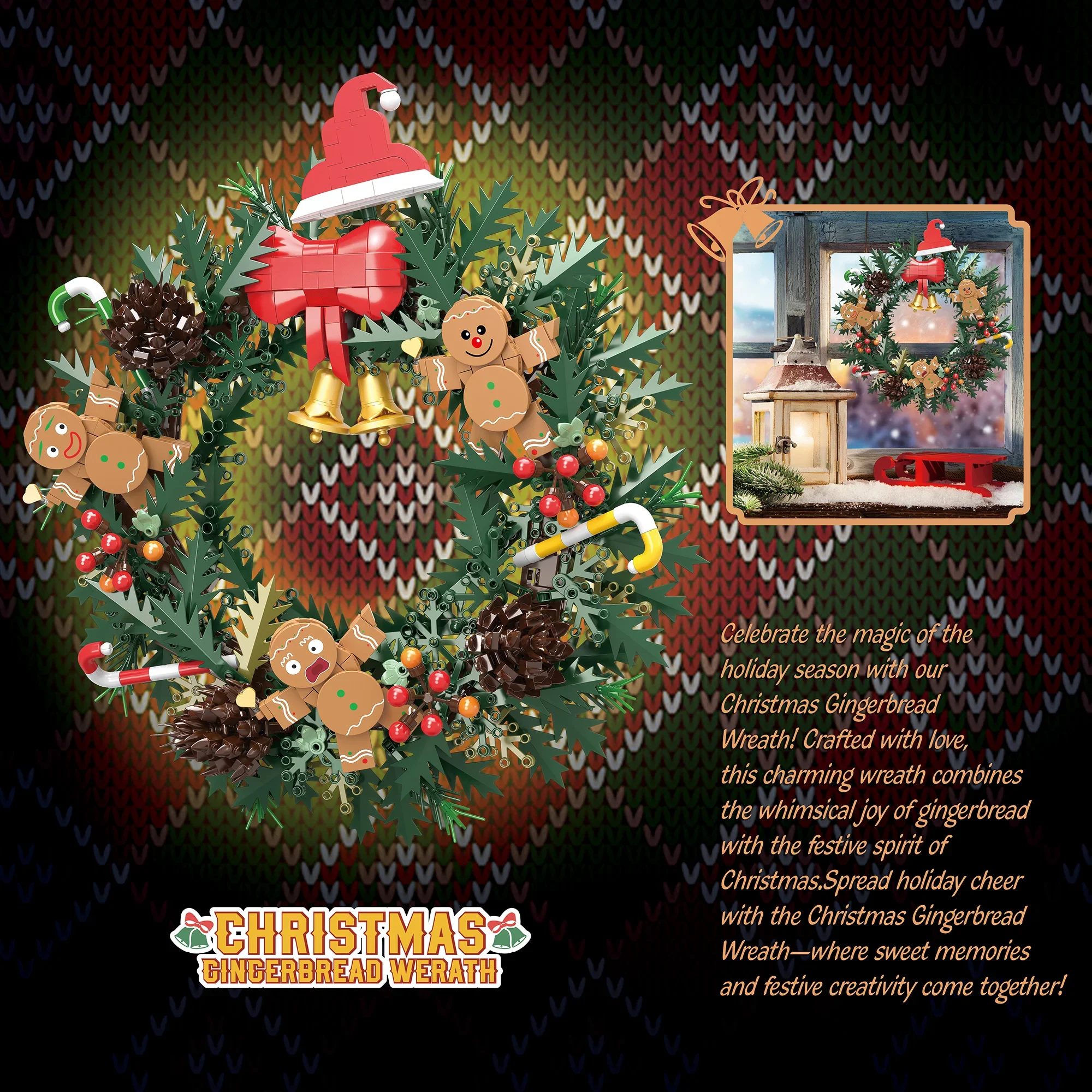 1159pcs Christmas Gingerbread Man Wreath Building Blocks Merry Christmas Decoration Bricks Toys for Kids Adults Christmas Gifts