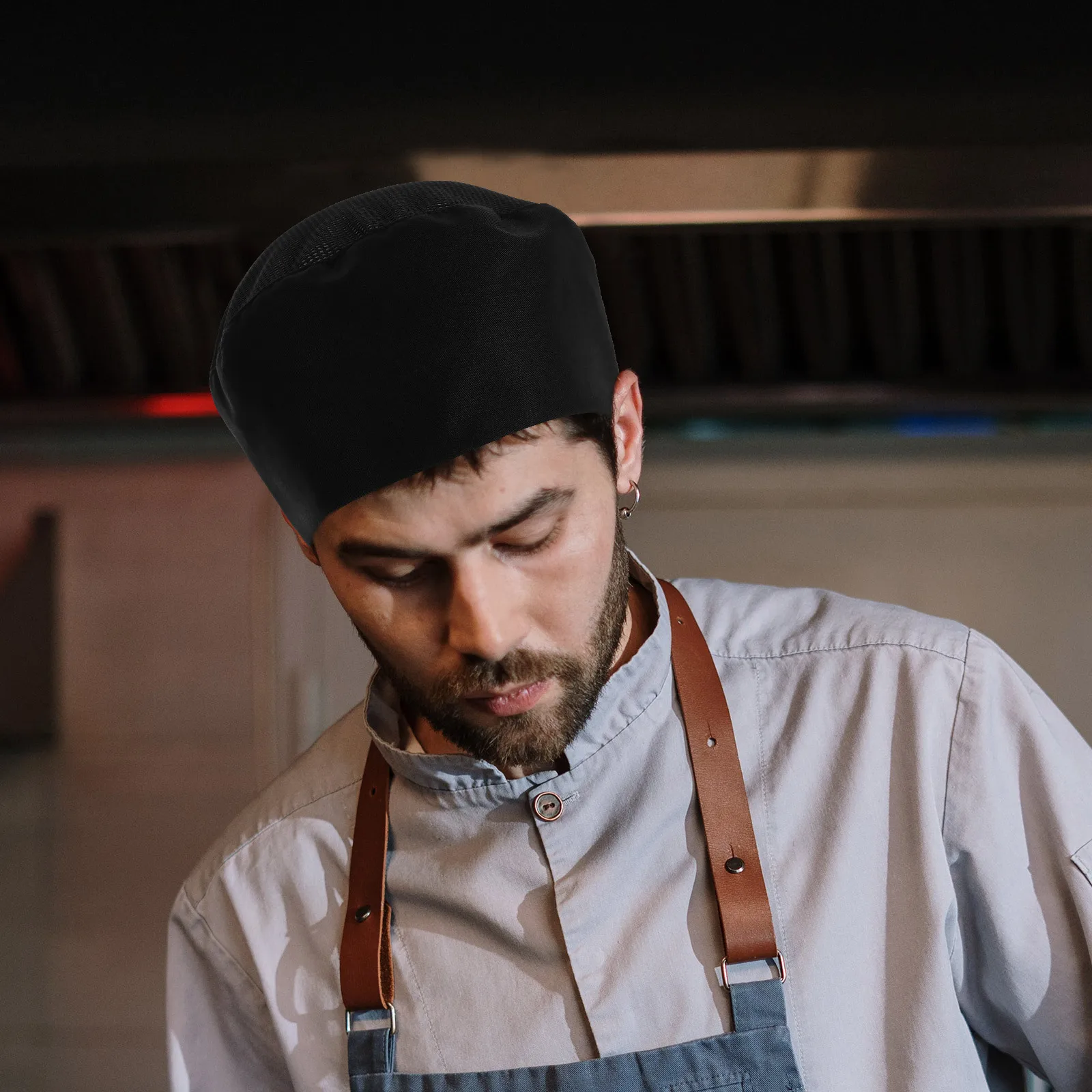 Profesjonalna czapka kucharska z siatki, oddychająca, do cateringu, typu skull cap, do gotowania w kuchni.