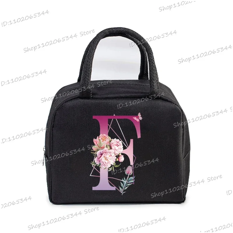 Draagbare lunchtas Esthetiek Bloem Alfabet Dames Thermisch geïsoleerde lunchbox Tote Koeler Handtas 26-letter Unisex lunchtassen