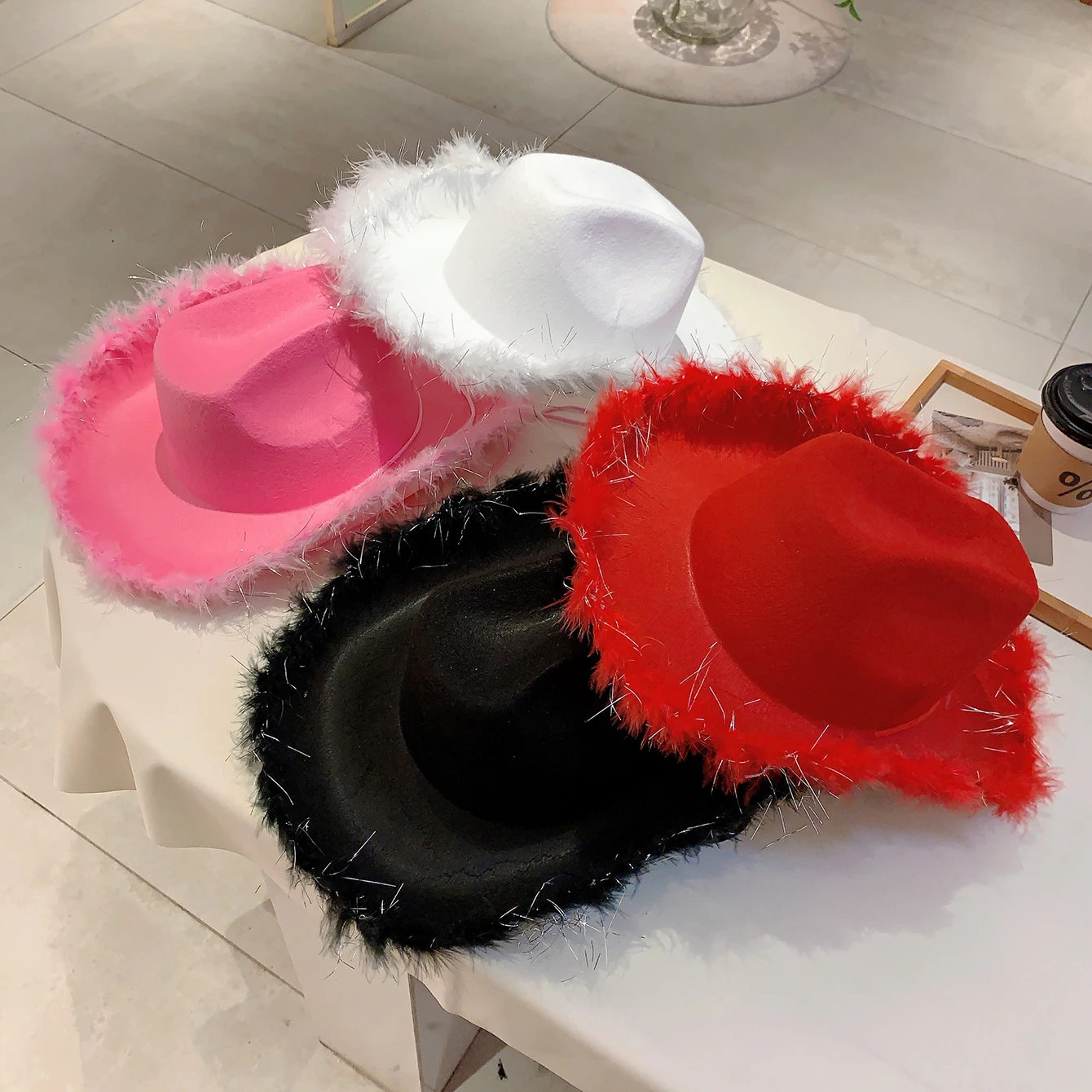 KAMMPT Fashion Solid Color Cowboy Hat Wide Brim Carnival Cosplay Cowgirl Hat Western Style Trends Caps for Bachelorette Party