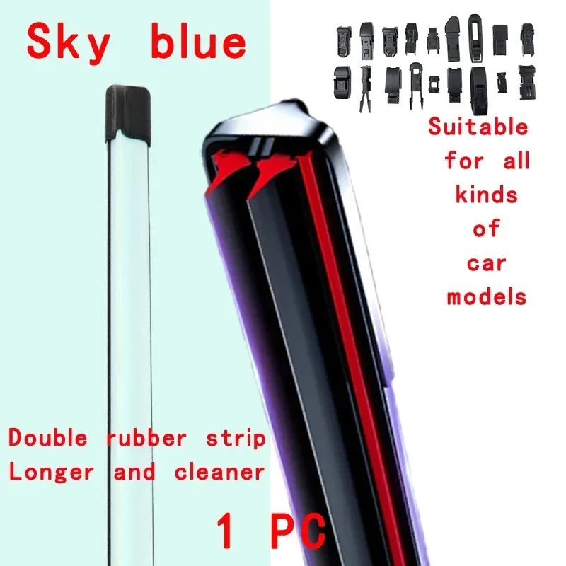 

Sky blue Car Windshield Wiper blades Universal Soft Double layer Rubber Frameless Bracketless 14" 16" 19" 20" 21" 22" 24"26"