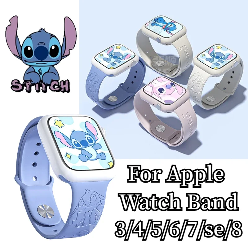 Disney Stitch Silicone Strap For Apple Watch Band 44mm 40mm 41mm 38mm Bracelet Apple Watch Series 8Band 45mm Se 7 6 5 Ultra 49mm