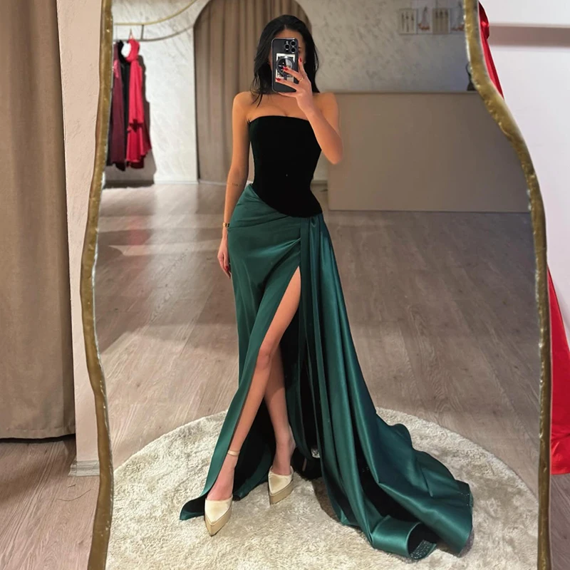 

Thinyfull 2025 Prom Evening Dresses Sexy Mermaid Strapless Saudi Arabia Split Party Dress Formal Cocktail Prom Gowns Customized