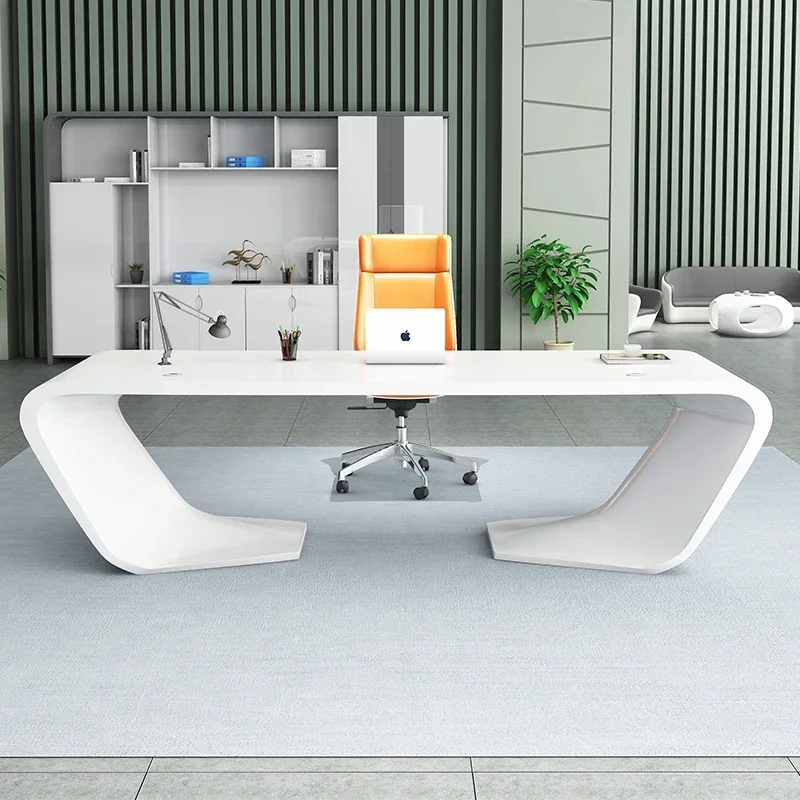 Boss Desk Simple White Paint Consultation Table Women's Fashion Beauty Salon Office Tables and Chairs