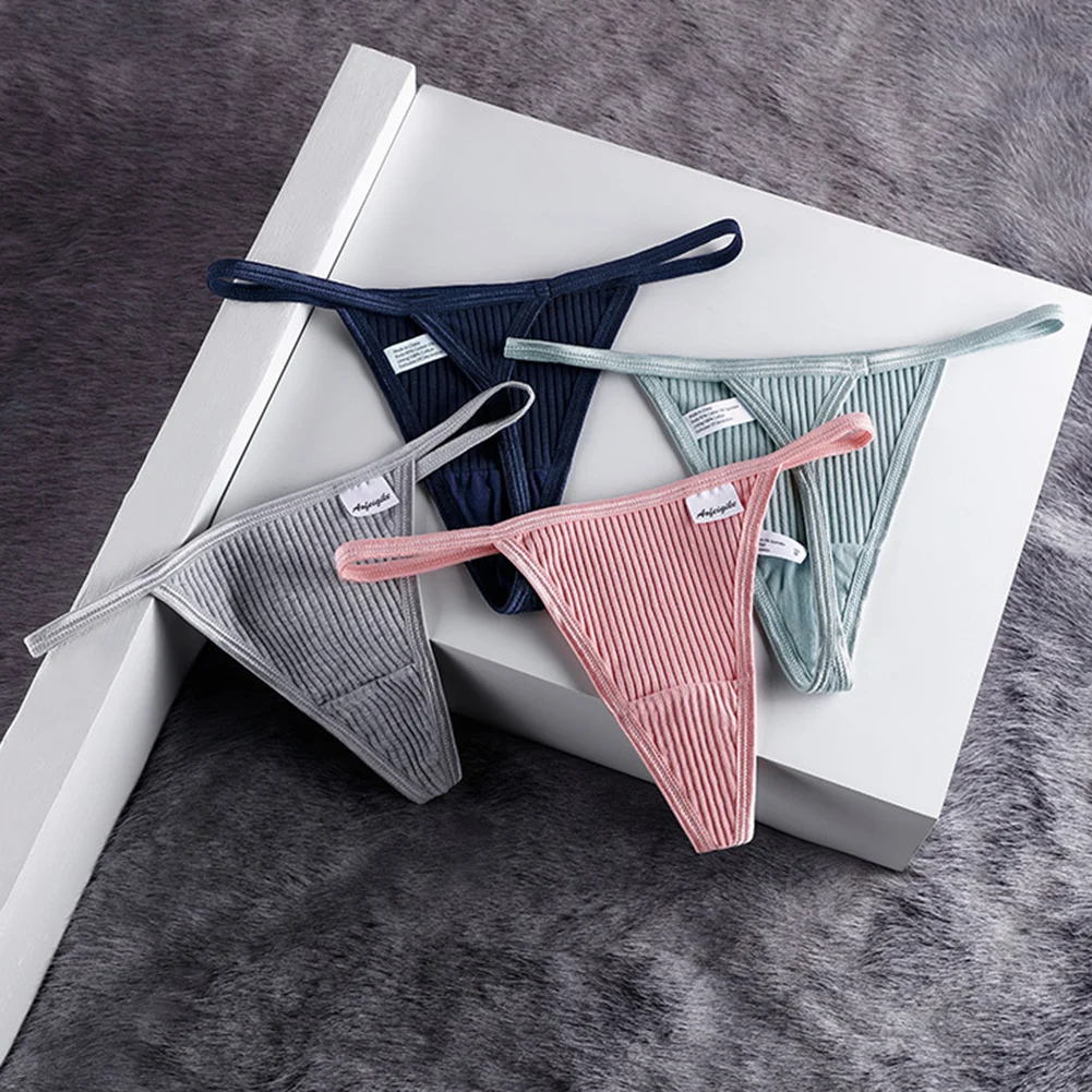 Women Breathable Cotton Thongs Sexy Low Waist G-strings T-back Underwear Solid Color Female Knickers Briefs