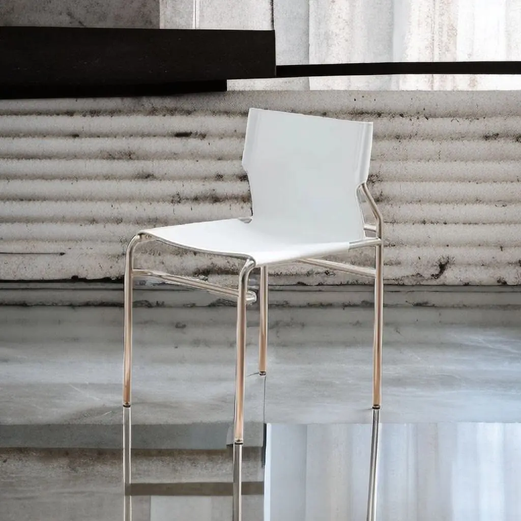 dining chair, Italian Bauhaus minimalist modern design, saddle leather, stainless steel color, suitable for island kitchens,