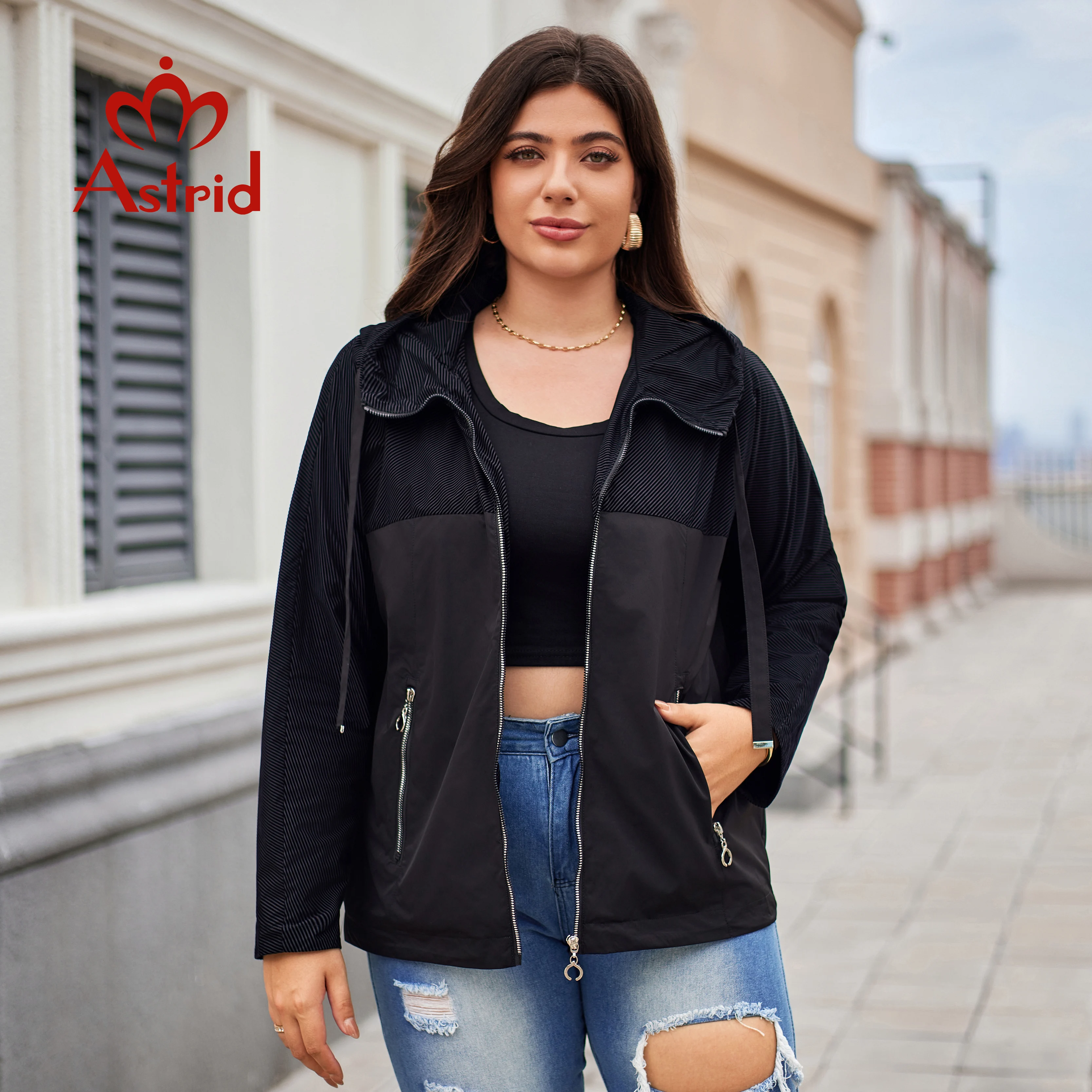 Astrid nueva gabardina para mujer, chaqueta para mujer, cazadora con capucha de talla grande, abrigo informal para mujer, prendas de vestir exteriores para mujer, primavera 2024 10718