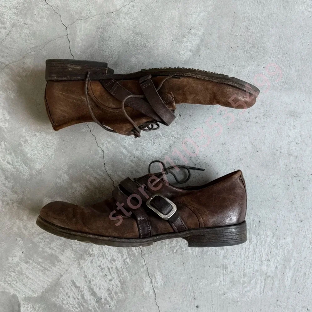 Zapatos Oxford de Cuero Marrón Retro 2026 para Hombre, con Hebilla Metálica, Cordones, Tacón Bajo, Estilo Casual Retro, Hechos a Mano, para Uso Diario
