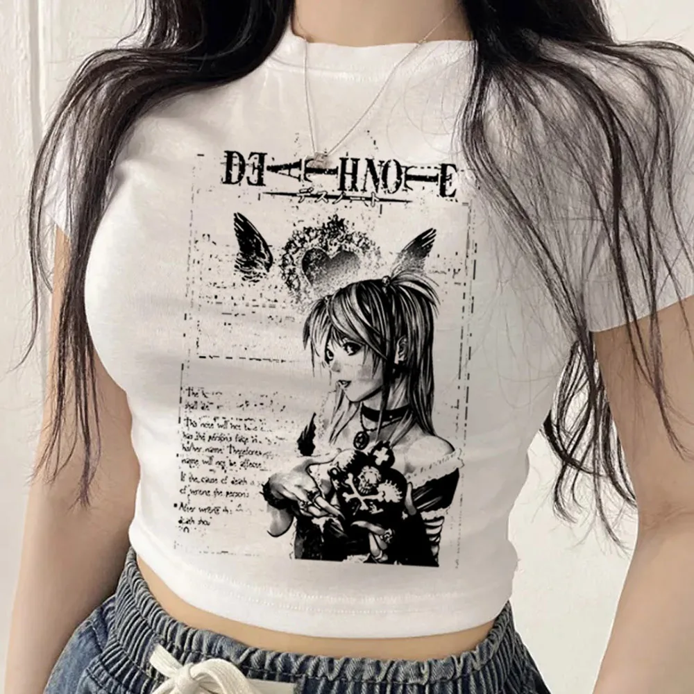 Image of Death Note Crop-Top für Teenager, Harajuku, günstiges japanisches Baddie-Anime-T-Shirt, Japan, Y2K, Gothic, Gyaru