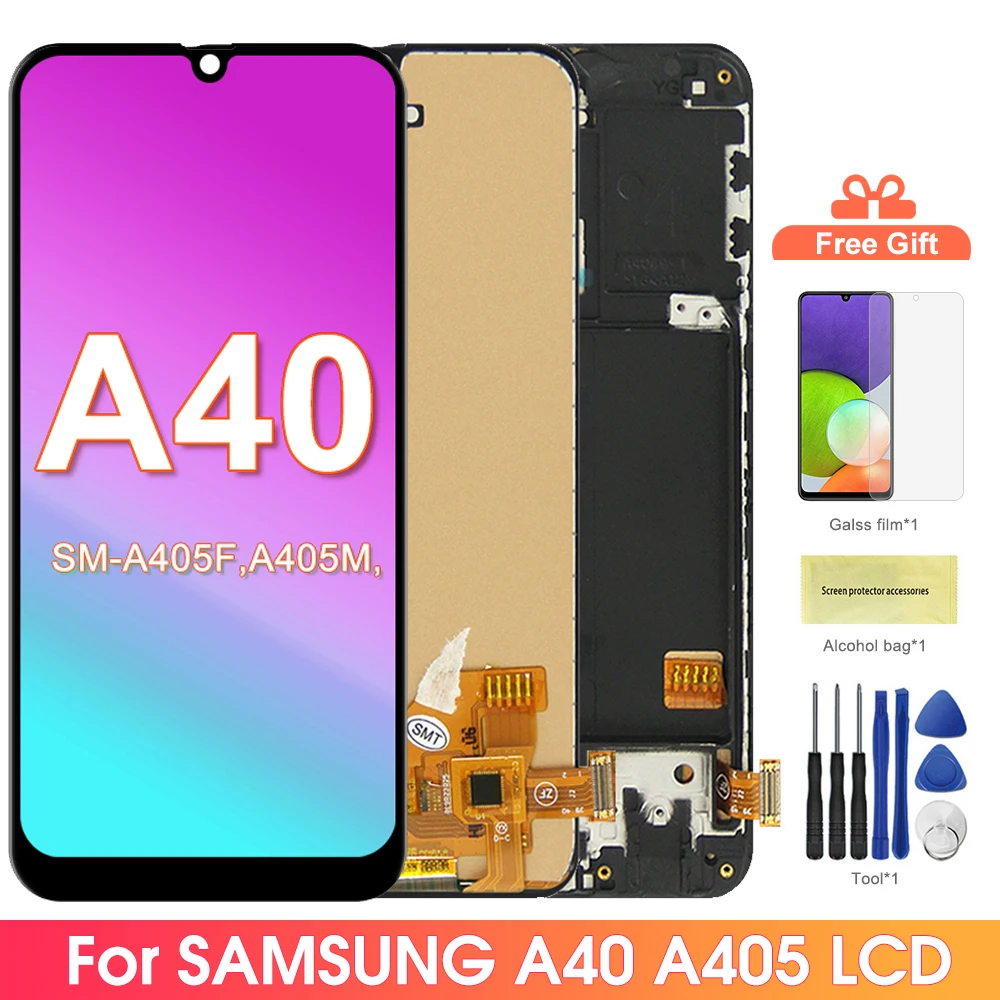 A40 TFT Screen Assembly for Samsung Galaxy A40 A405 A405F A405FN Lcd Display Digital Touch Screen with Frame Replacement