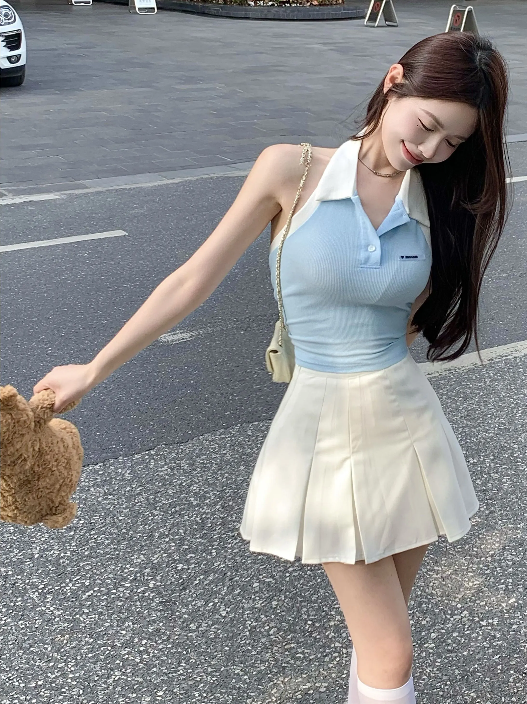 Pure Desire Sweet Spicy Ne Svel เสื้อถักผู้หญิงเสื้อกั๊กฤดูร้อนแฟชั่นเดินทางสลิมฟิต